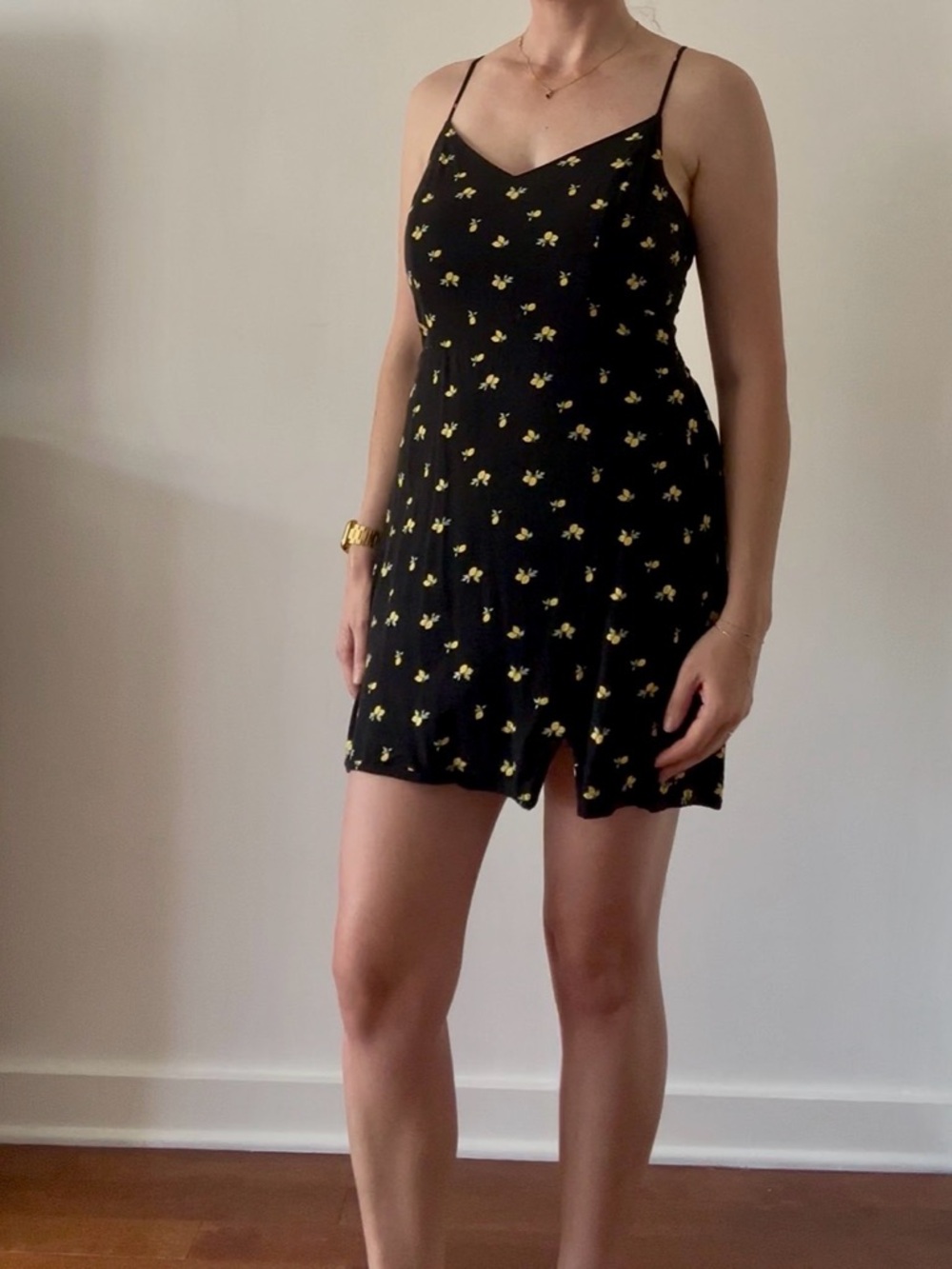 Hollister Black Mini Slip Dress with Yellow Floral Print